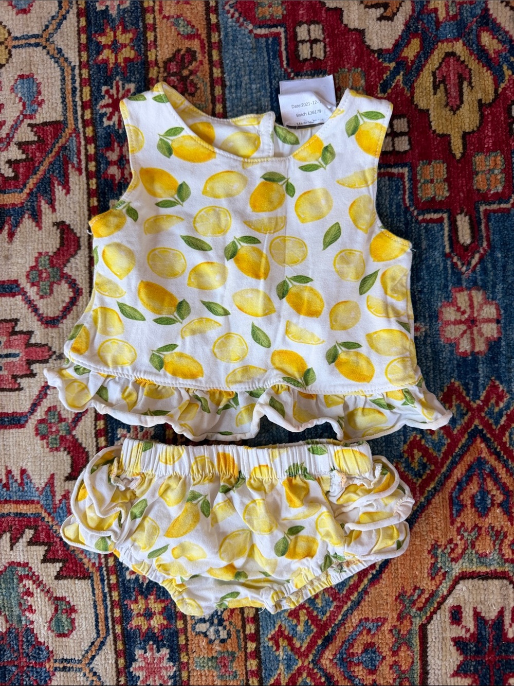 Baby Lemon-Print Ruffle Tank & Bloomers Set - Yellow